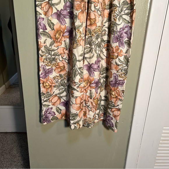 Vintage Norton McNaughton Women’s Midi Skirt Beige Purple Pink Floral Pleated