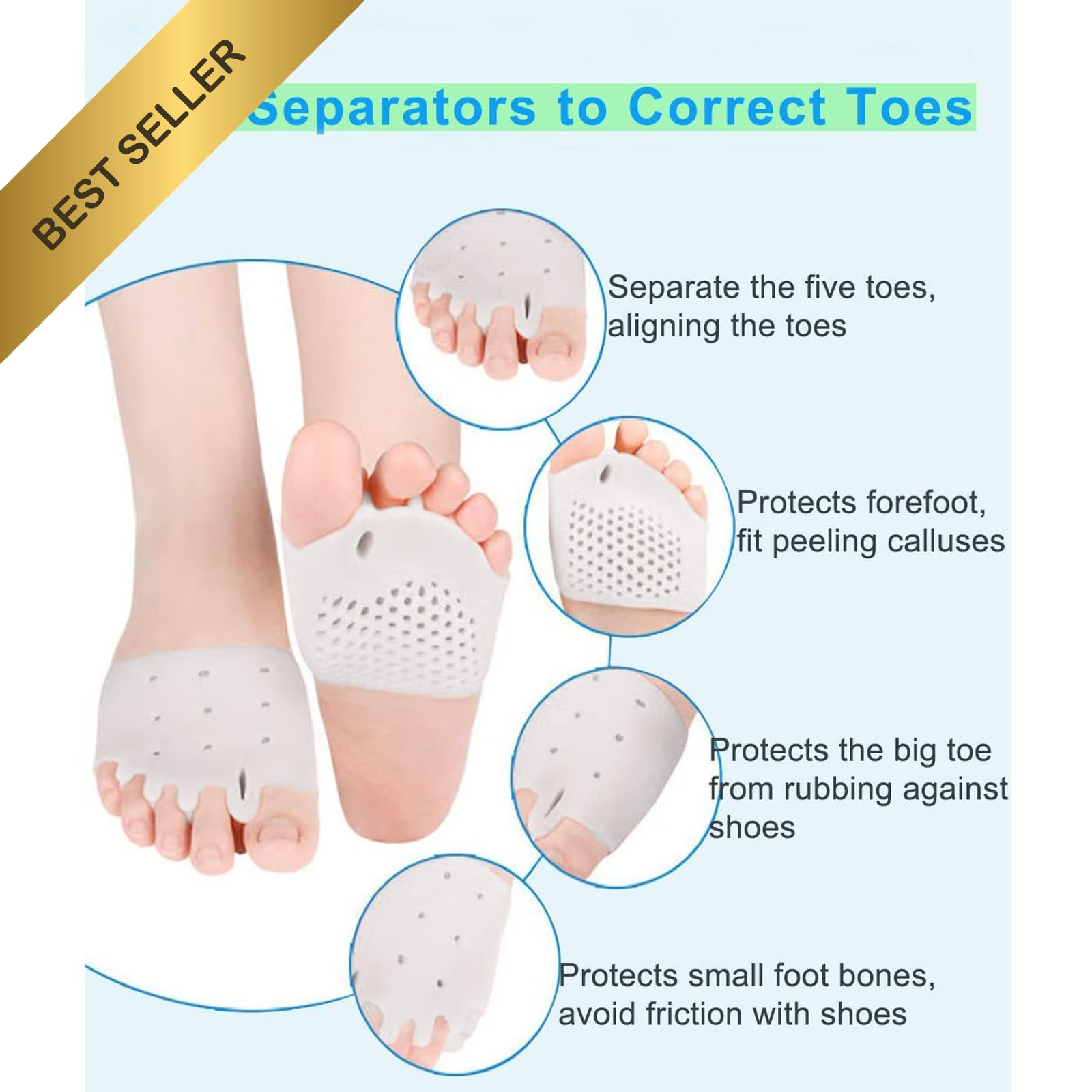 4 Pairs Silicone Toe Separators Bunion Corrector Gel Cushions FROM USA
