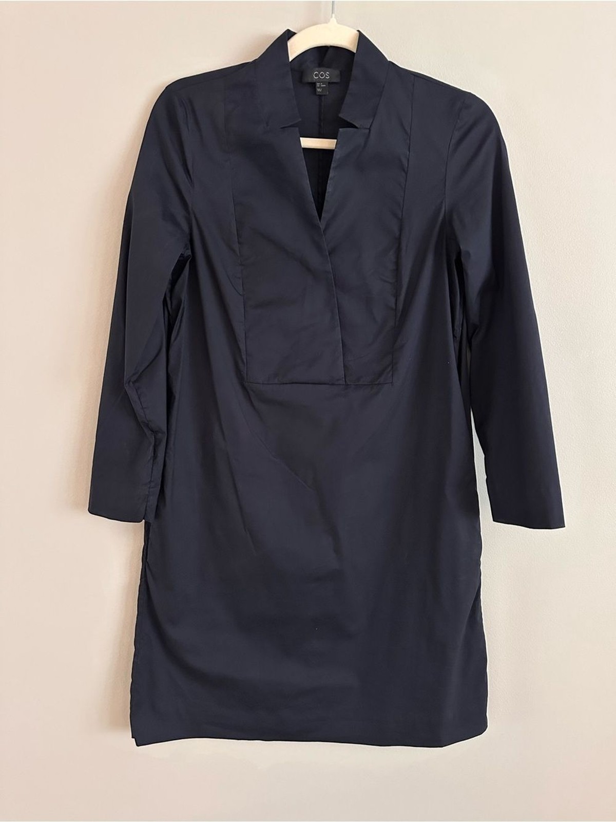 COS Navy A-Line Shift Dress 3/4 Sleeve Pockets Minimalist EU 34 US 4