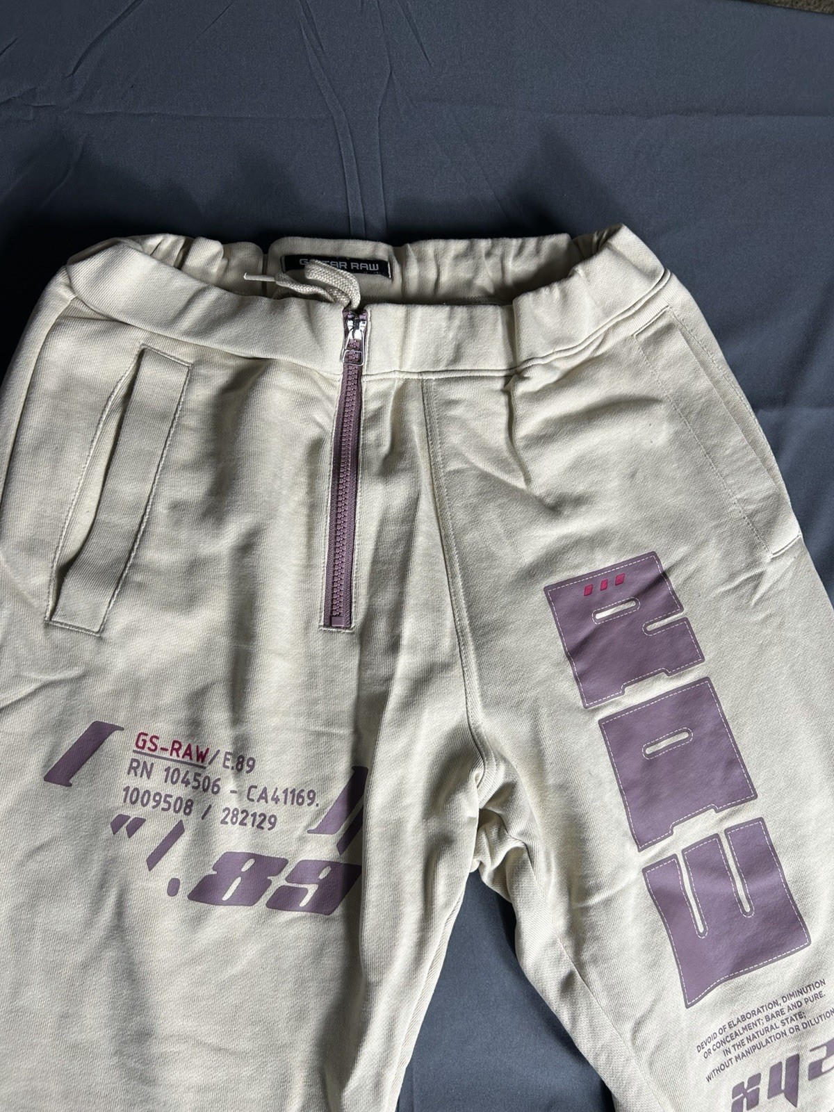 G-Star RAW Men’s Jogger Pants M Regular Beige/Purple Cotton Graphic Drawstring