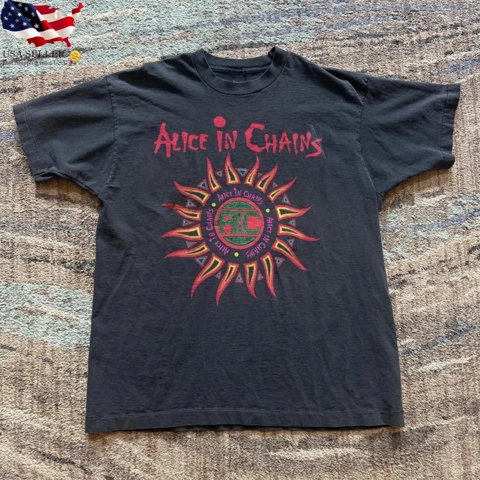Alice In Chains Sun Logo Tee 90s Grunge Rock Band T-Shirt S-5XL For Fan HN59