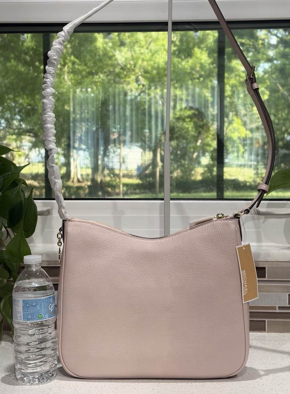 MICHAEL KORS NAYLA MEDIUM ZIP MESSENGER CROSSBODY BAG TOTE MK PINK LEATHER GOLD