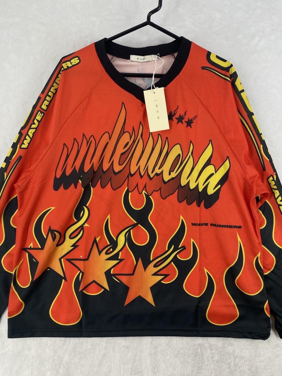 MNML Shirt Men’s Medium Red Underworld Moto Long Sleeve Flames Graphic $68
