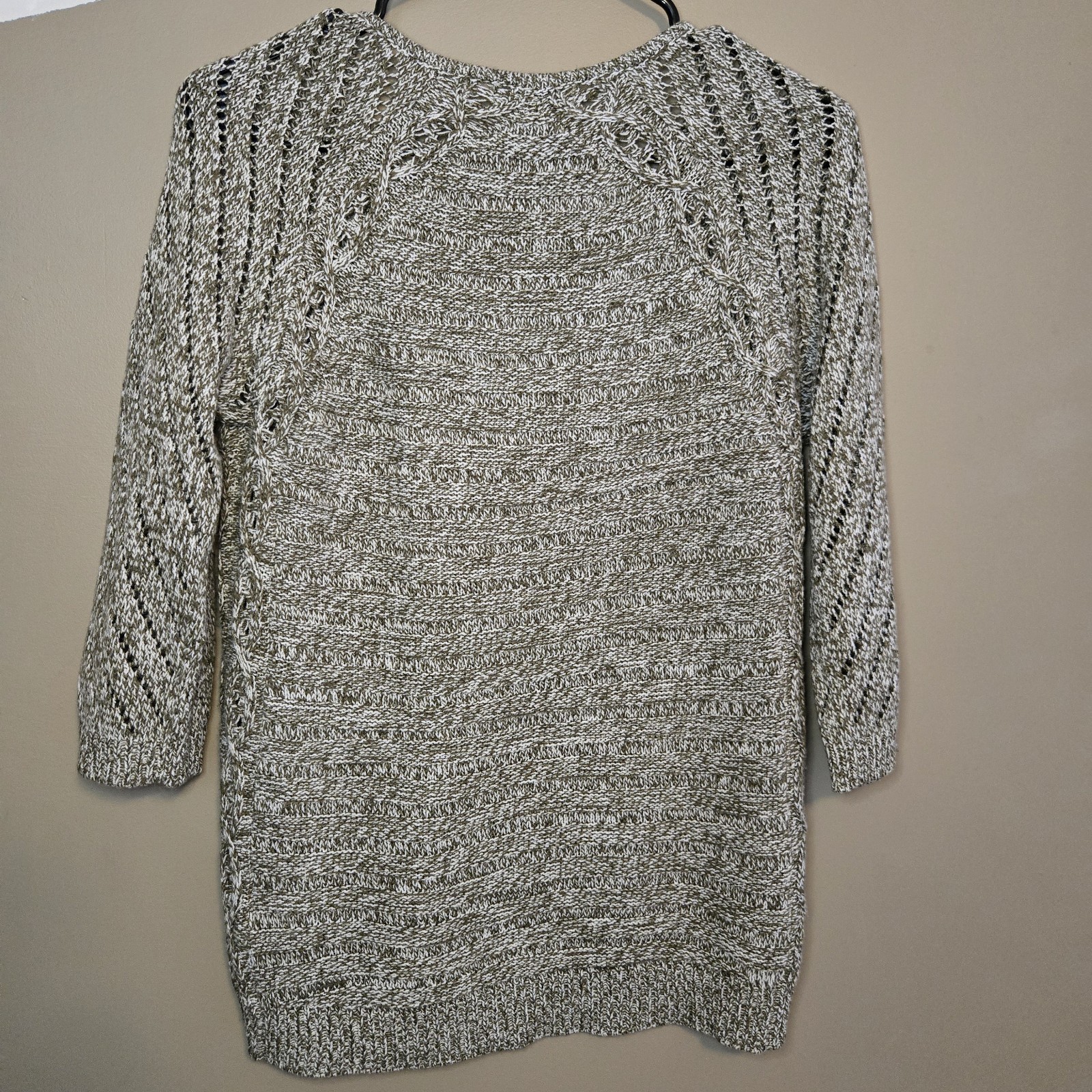 New York & Company Women’s Size Small Marled Knit Sweater 3/4 Sleeve Olive Cream