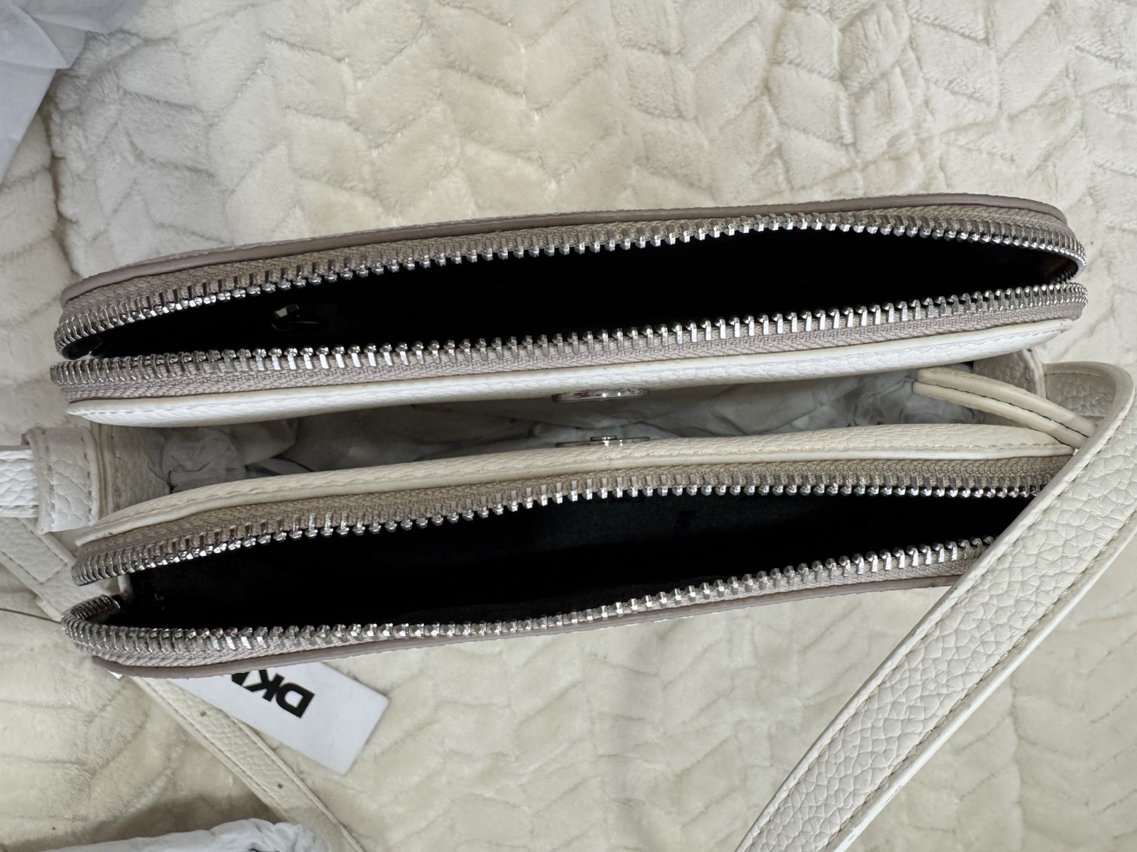 DKNY Logo Print Women’s Crossbody Bag Gray/White Double Zip Adjustable Strap