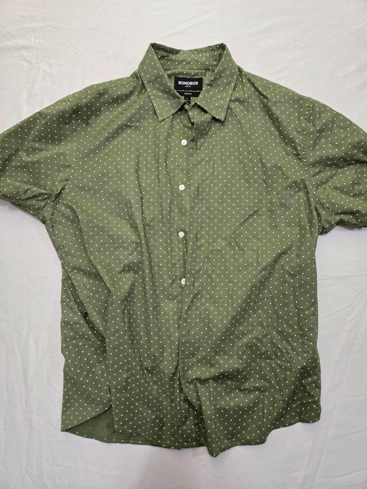 Bonobos Shirt Mens L Green Polka Dot Short Sleeve Button Up Casual Athletic Fit