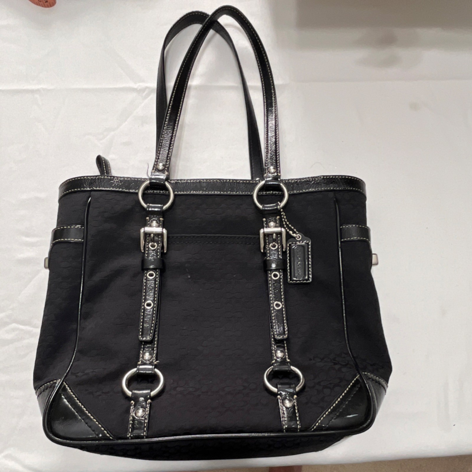 Coach Black Logo Tote Bag Zip Closure Buckle Accent Zipper Accent for Women