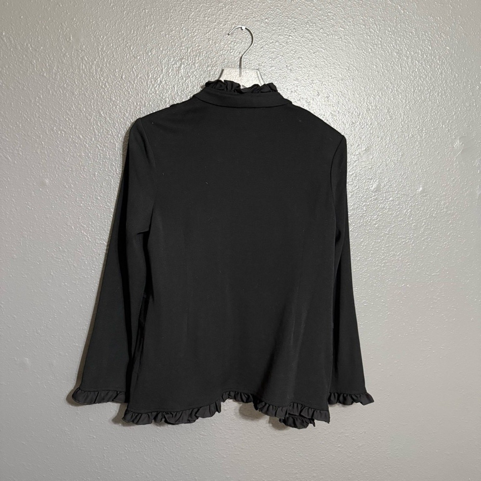 Ming Wang Ruffle Edge Open Front Knit Jacket Size S