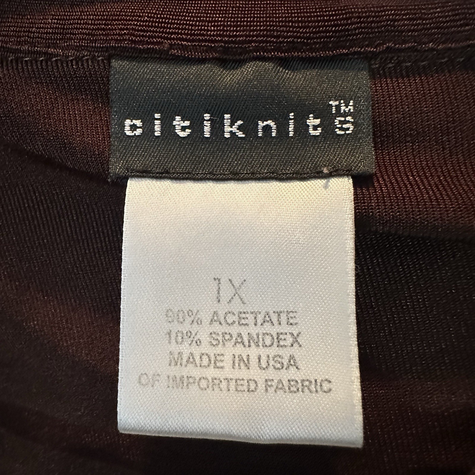 Citiknits Brown V Neck Stretch Slinky Knit 3/4 Sleeve Blouse 1X Tunic Top