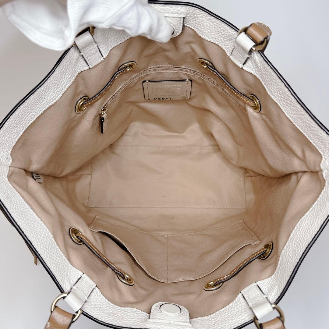 COACH Andy CA165 White Leather Tote Shoulder Bag Carriage Logo Tassel Auth