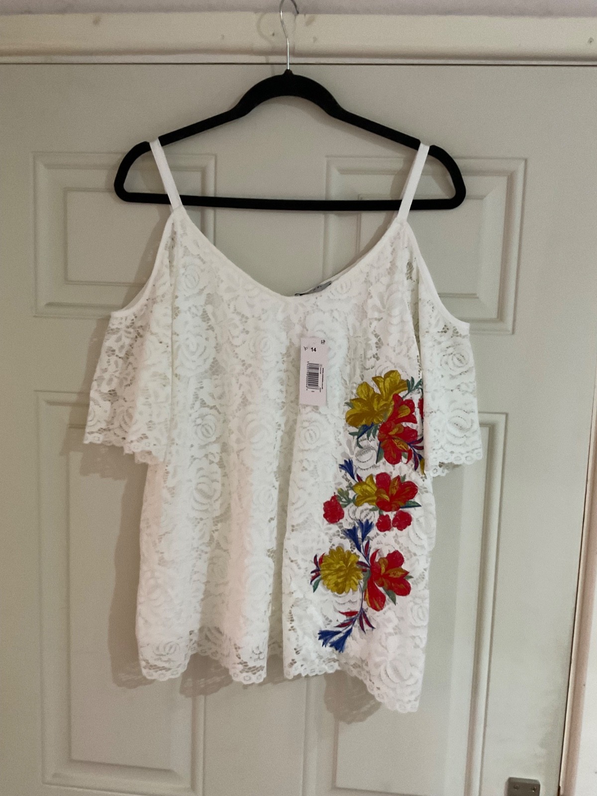 New Soon Matalan Lagenlook Ivory Floral Lace Stretch Blouson Top – Size 14 BNWT