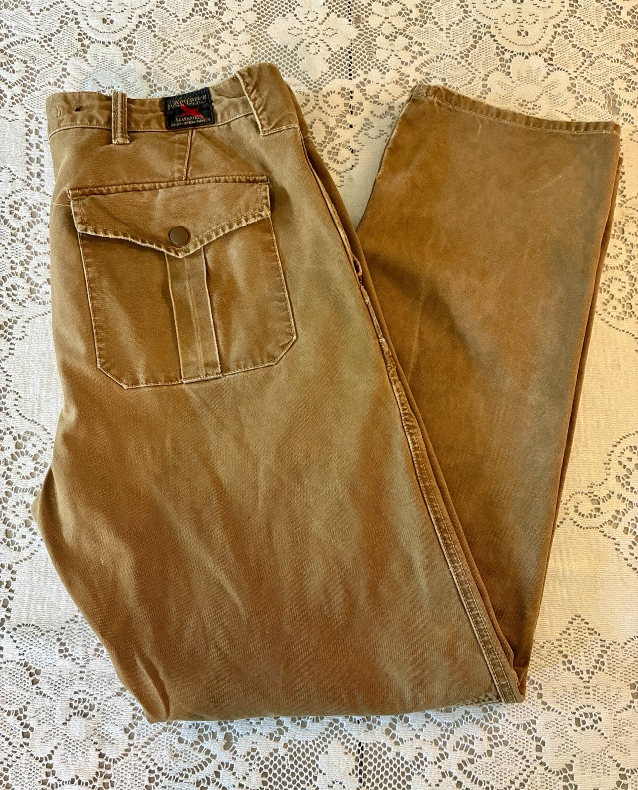 Vintage Polo Ralph Lauren Double Knee Waxed Canvas Pants Hunting Tan 34×32