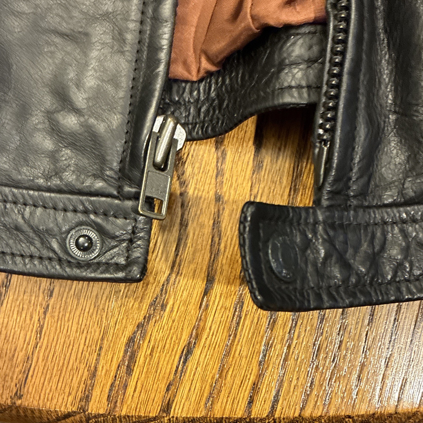 J.CREW Men’s XL Black Leather Jacket Lined Zip/Button Point Collar Pockets