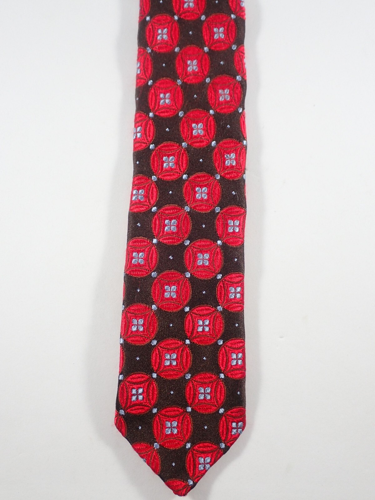 IKE BEHAR BLACK w/ RED CIRCLES & BLUE CENTERS 100% SILK NECK TIE
