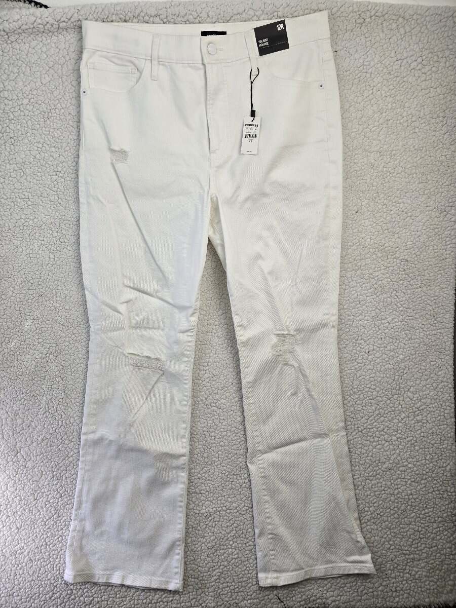 EXPRESS Jeans Size 12 Reg Women’s White ’90s Boot High Rise Jeans