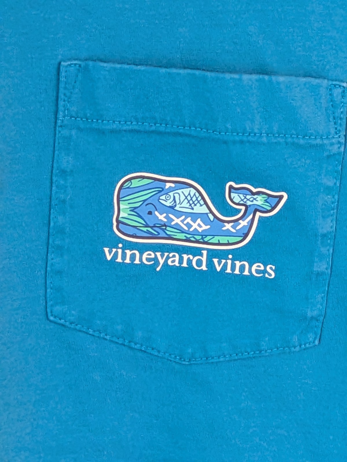 Vineyard Vines Lt. Blue Whale/Sardines Print 100% Cotton Crew T-Shirt Sz XS EUC