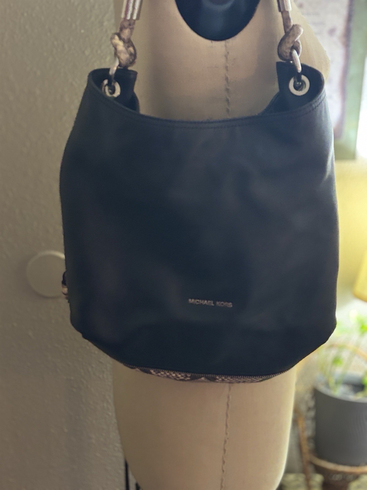 Michael Kors Black Shoulder Bag Silver Hardware Zip Closure