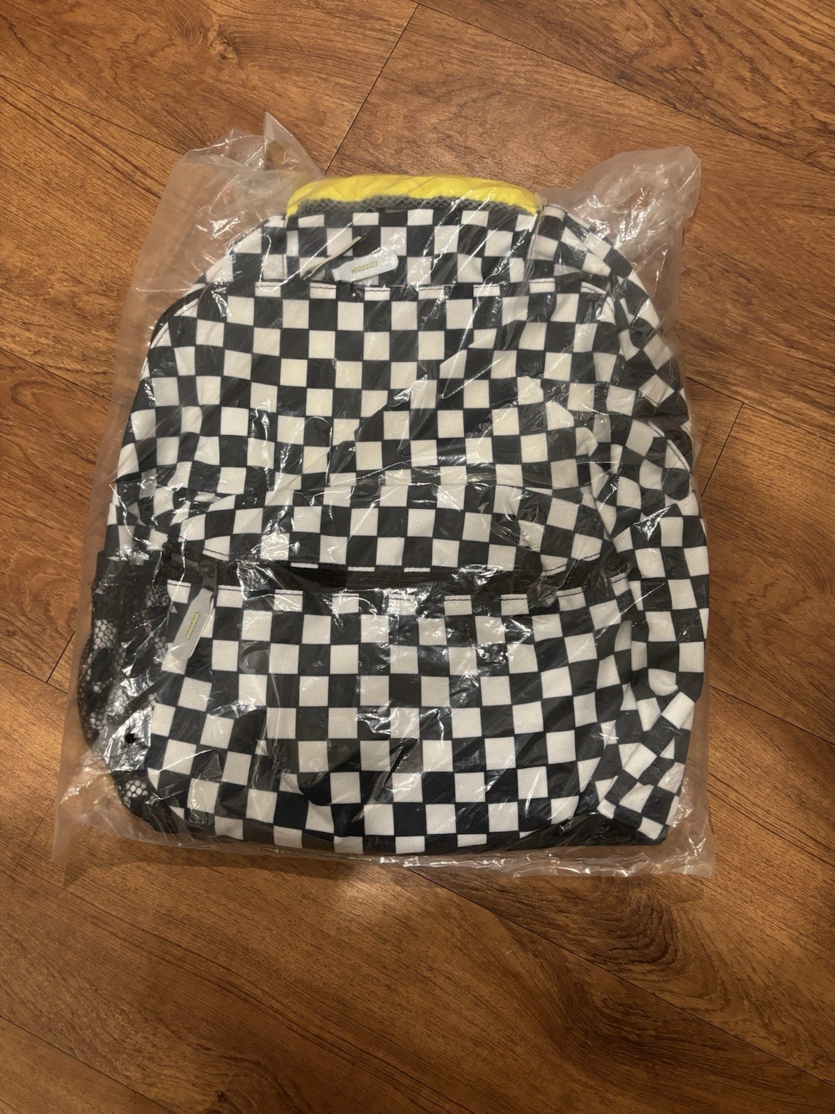 Black & White Checkered Backpack, Zip Closure, Medium Unisex, Pockets Strap