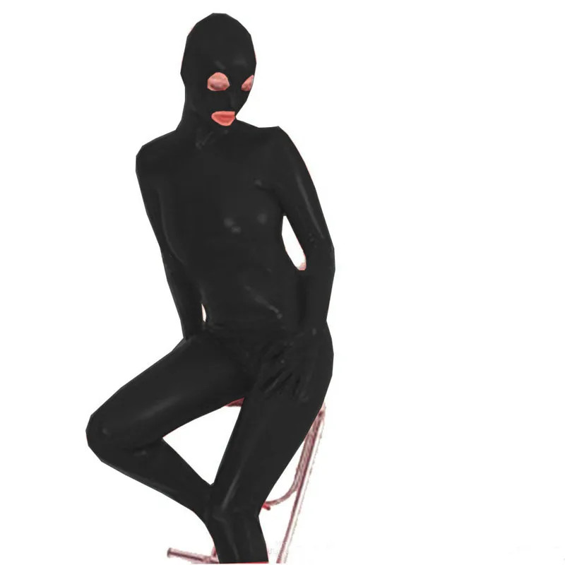 Masked Full Body One-piece Tights Shiny Metallic Catsuit Sexy Cosplay Costumes