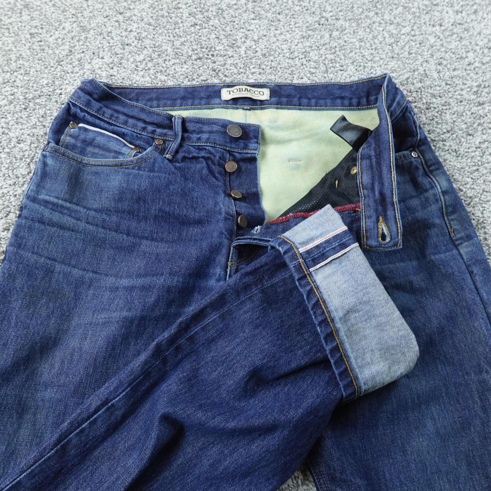Tobacco Motorwear Jeans Mens 3X34 Blue Denim Lined Selvedge Riding Motorcycle