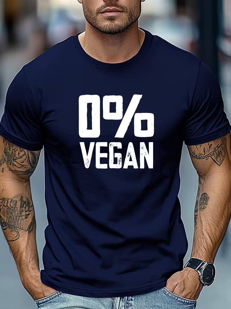 Men’s 0% Vegan T Shirt Minimalist Graphic Tee Casual Summer Short Sleeve Top