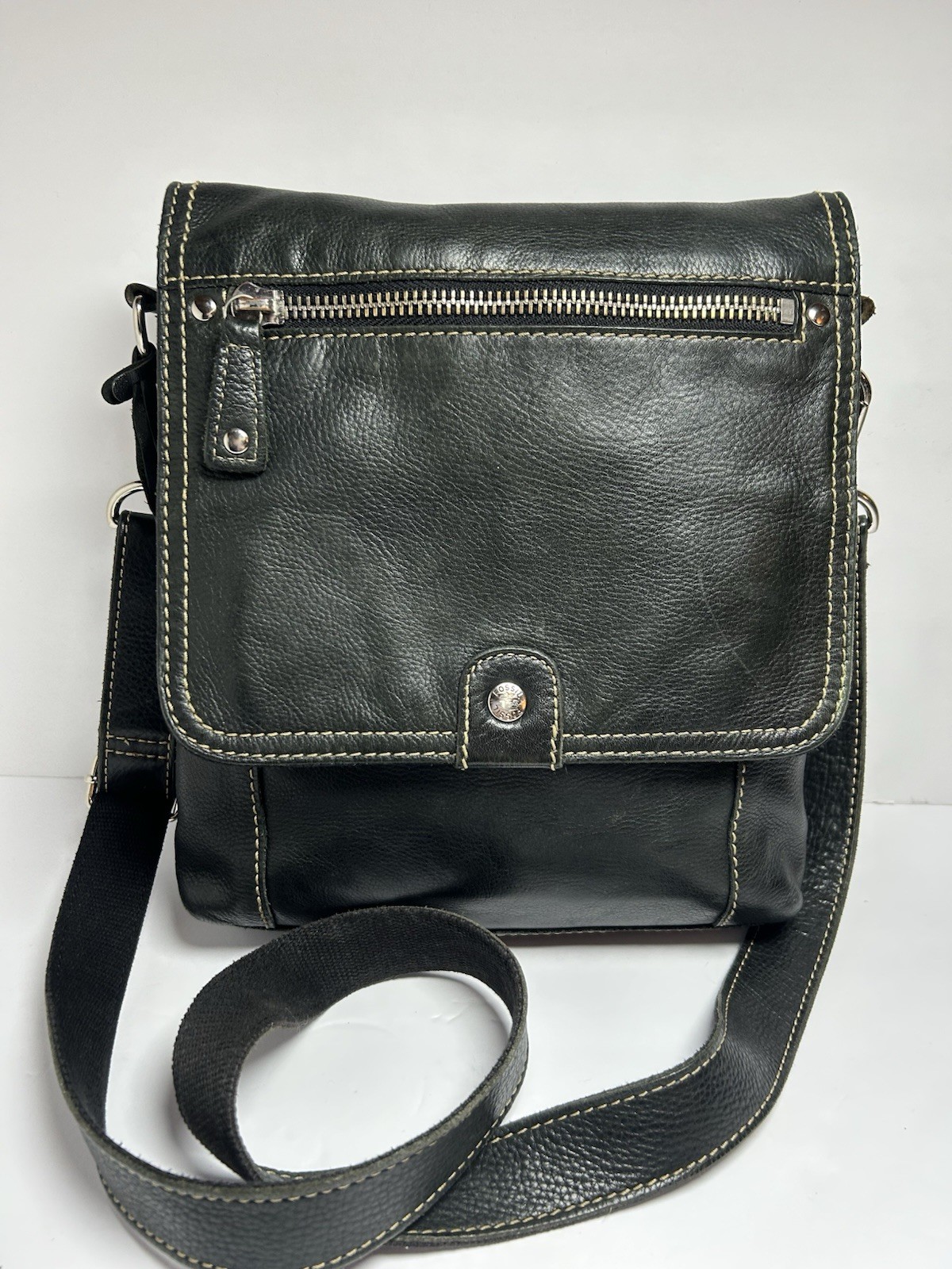 Fossil Crossbody Organizer Bag Black Leather VGUC Messenger Card slots