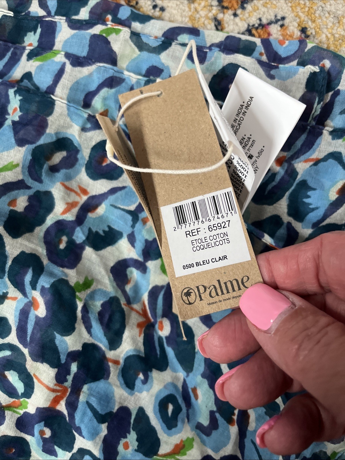 Palme Cotton Scarf Blue print NWT lightweight! 68” x42”