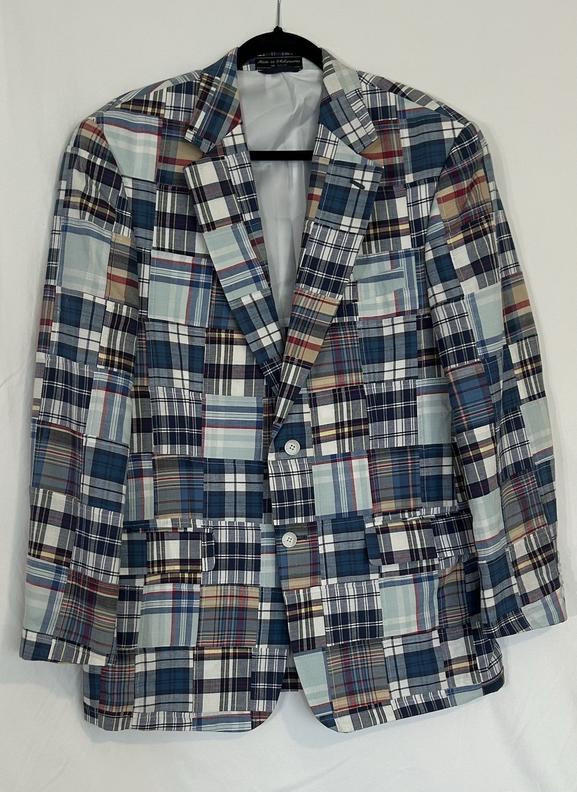 Haspel Madra Quilted Blazer Men’s Patchwork Plaid Preppy Lightweight 100% Cotton