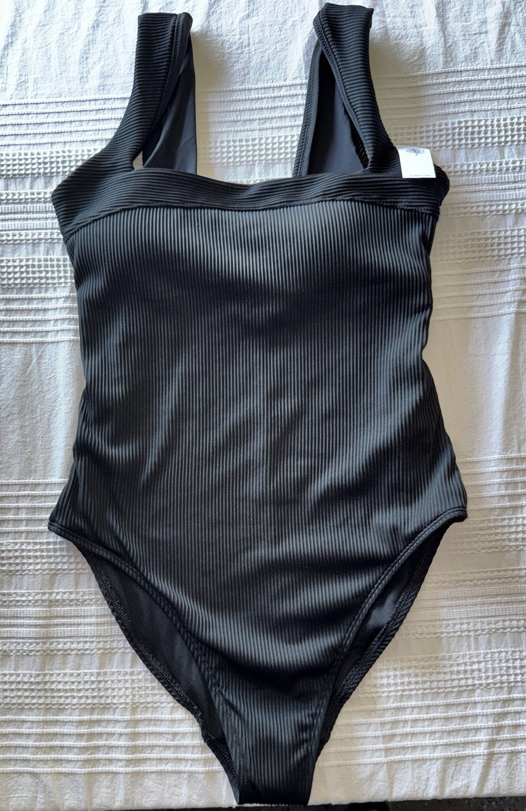 Old Navy Black Ribbed One-Piece Swimsuit, Wide Strap, Stretch, Women’s Size S