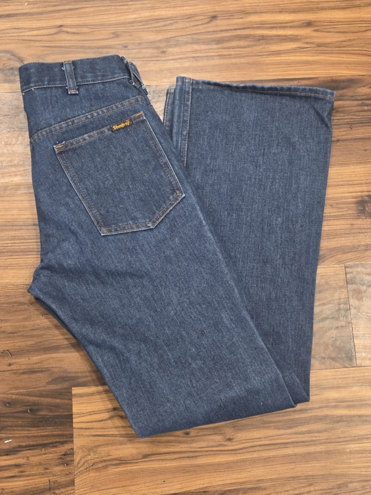 Vtg Sears Thumbs Up Bell Bottom Jeans 1970s Trim Fit Fits 28 Scovill Zip Unisex