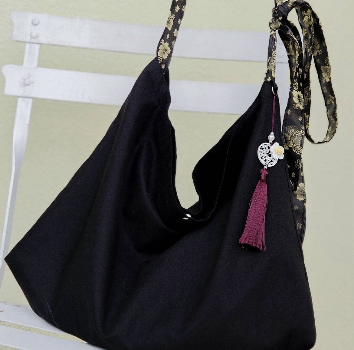 Korean Hanbok Traditional Style Shoulder Bag Eco Tote Norigae Charm Handmade