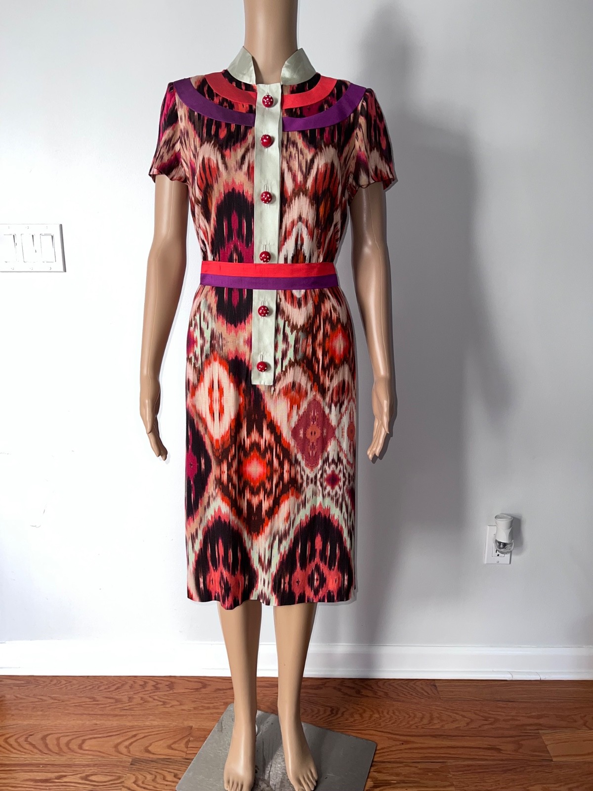 Paola Quadretti Alta Moda Firenze Ikat Print Dress Made Italy Women’s Size Small