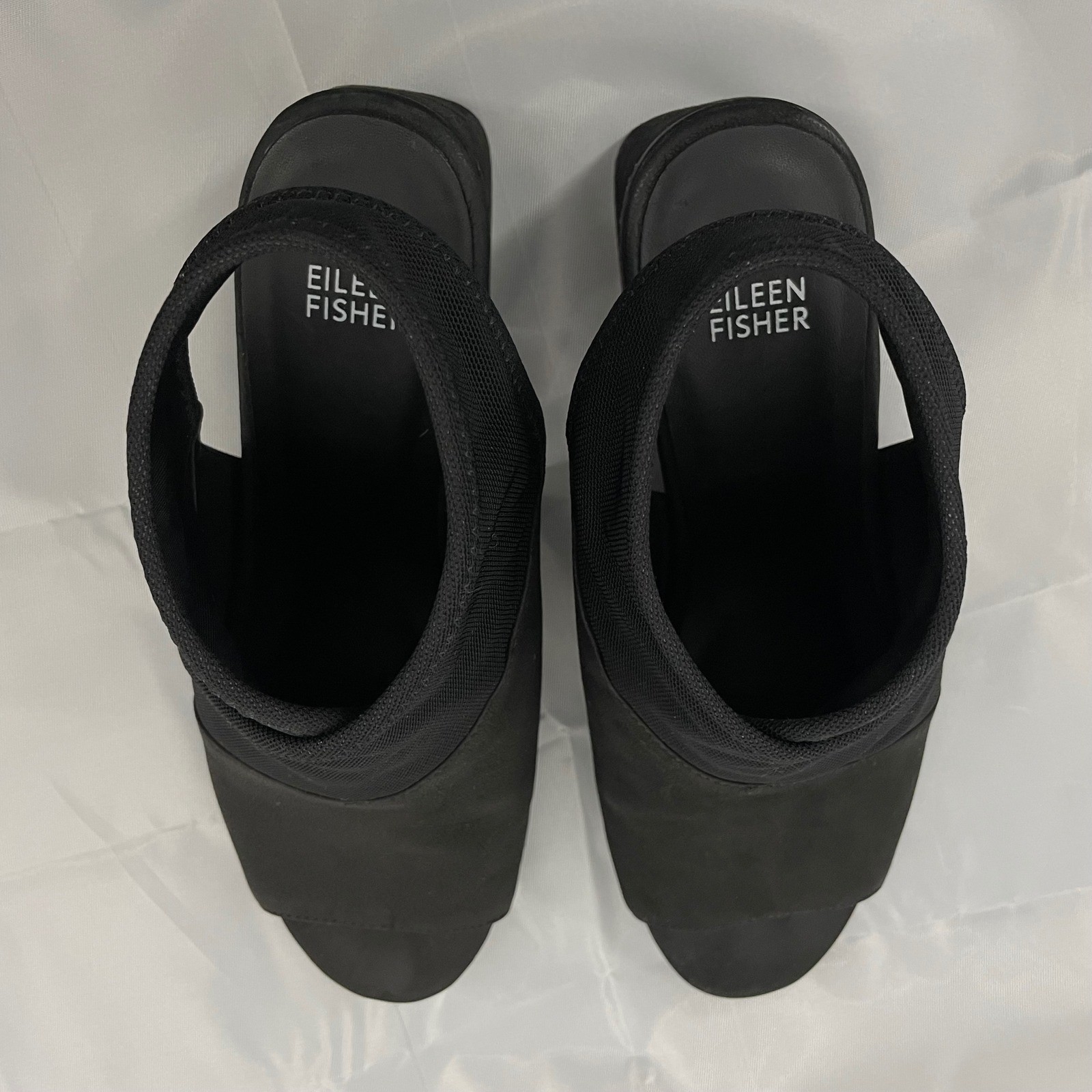 Eileen Fisher Size 10 Luca Stretch Mesh Sandal Black Block Heel Open Toe Women’s