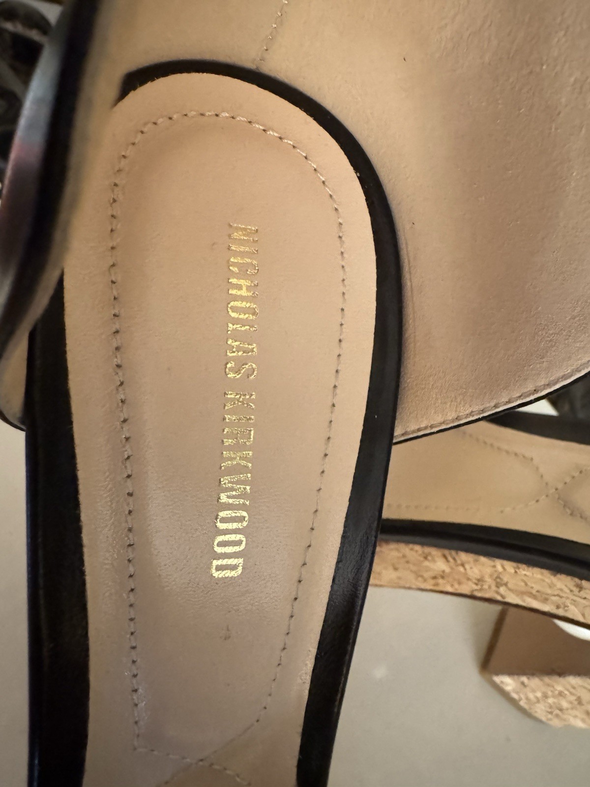 Nicholas Kirkwood Black Leather Open Toe Cork Platform Pearl Ankle Strap 39.5