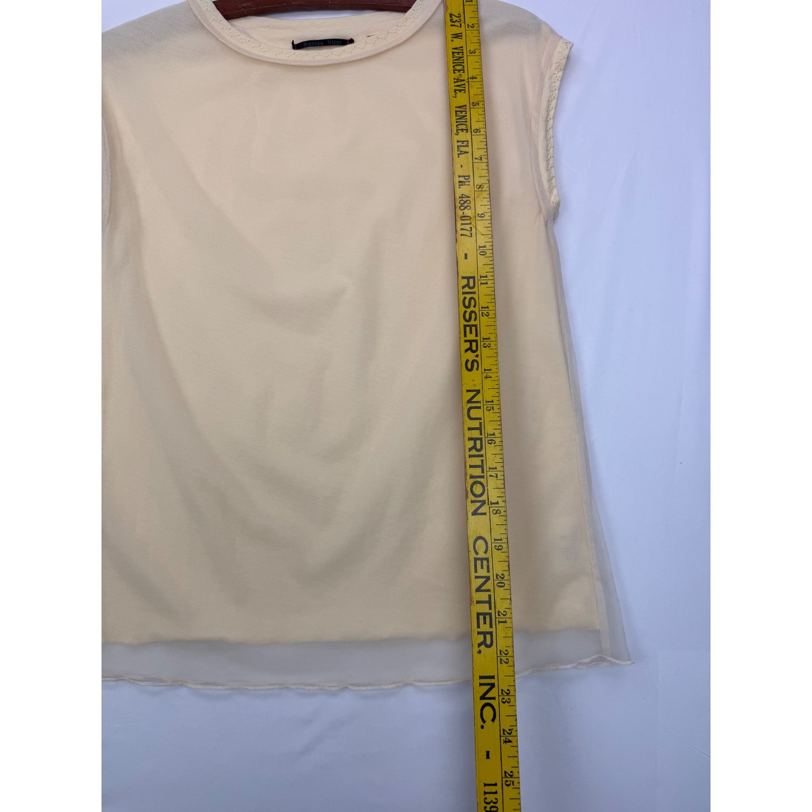 Brazeau Tricot Womens Pale Yellow Tulle Overlay Sleeveless Top Cotton Mesh