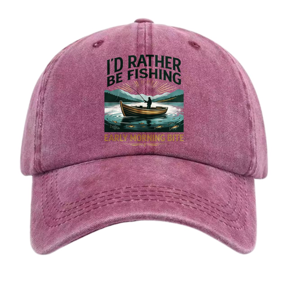 I’d Rather Be Fishing Hat, Vintage Washed Cotton Fisherman Outdoor Baseball Cap