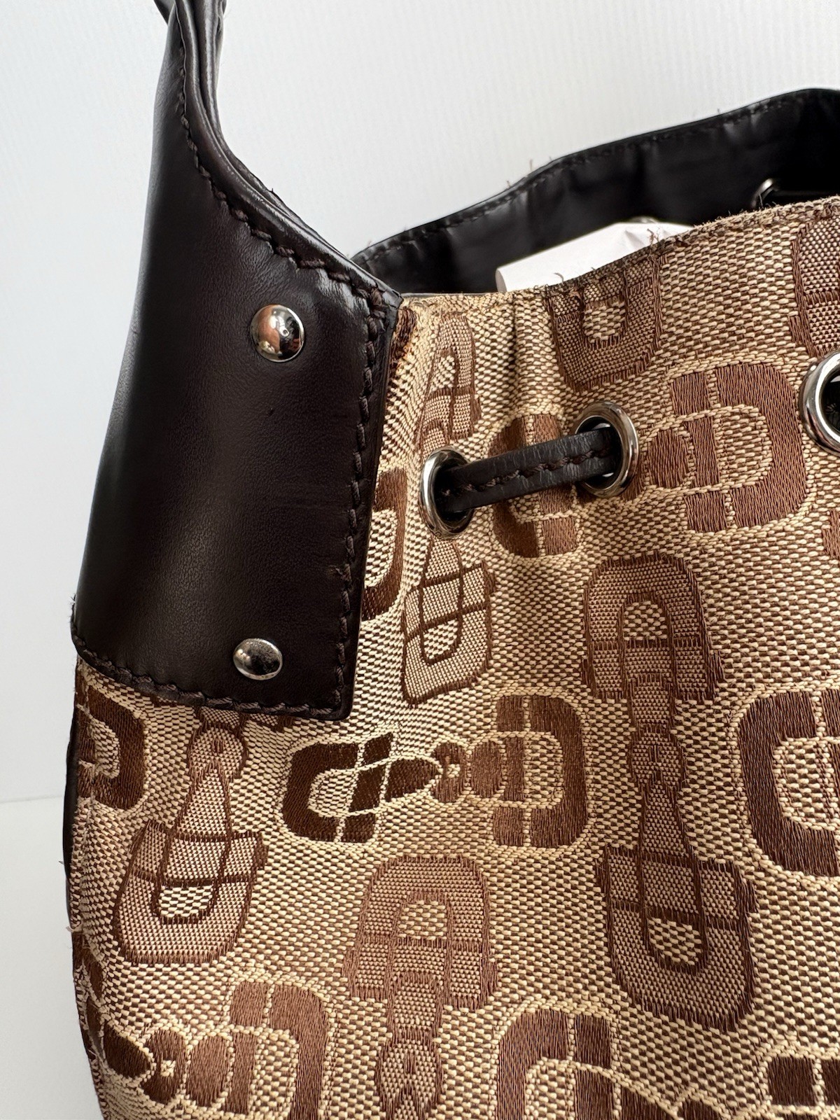 Gucci Horsebit Hobo Bag Canvas/Leather Large Tote EUC 506631