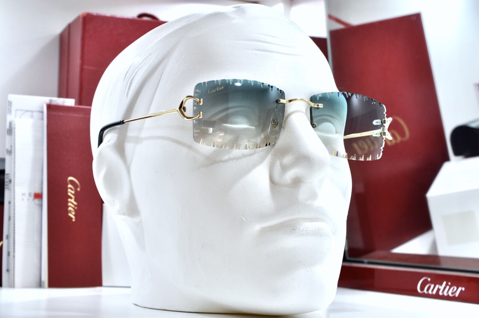 Cartier Rimless Piccadilly BIG C Decor Gold Occhiali Frame Glasses diamond lens