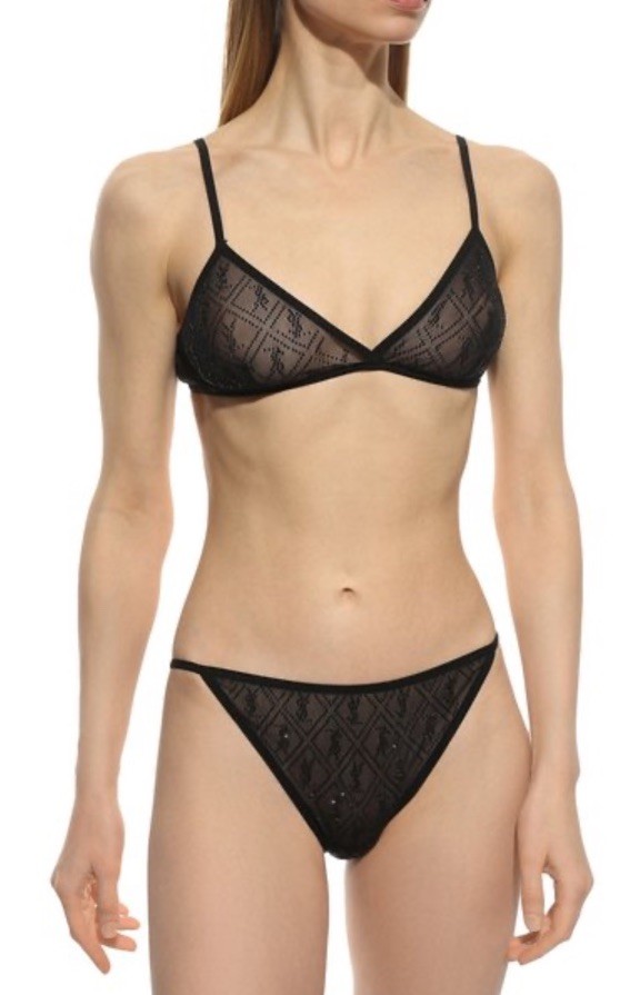 NWT Saint Laurent Cassandre Rhinestone Briefs Black S Crystal Logo