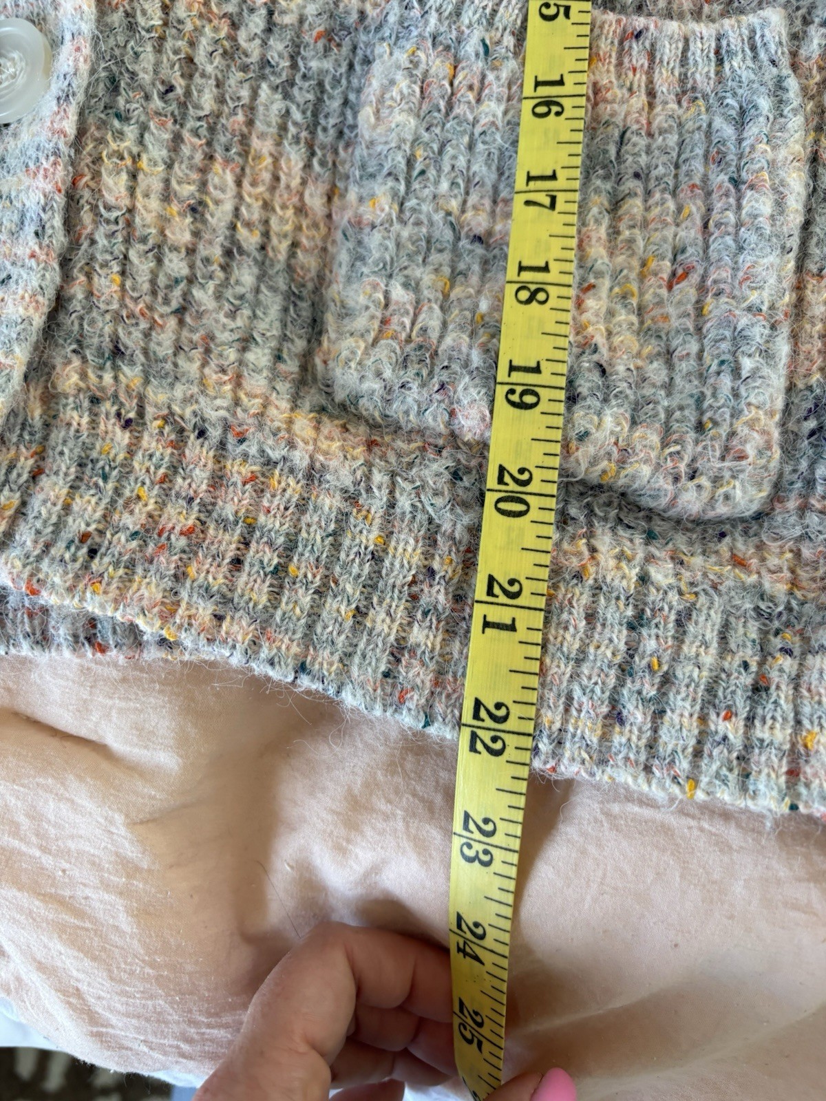BB Dakota Ivory Pink Blue V-Neck Chunky Knit Ribbed Cardigan Academia Teacher M
