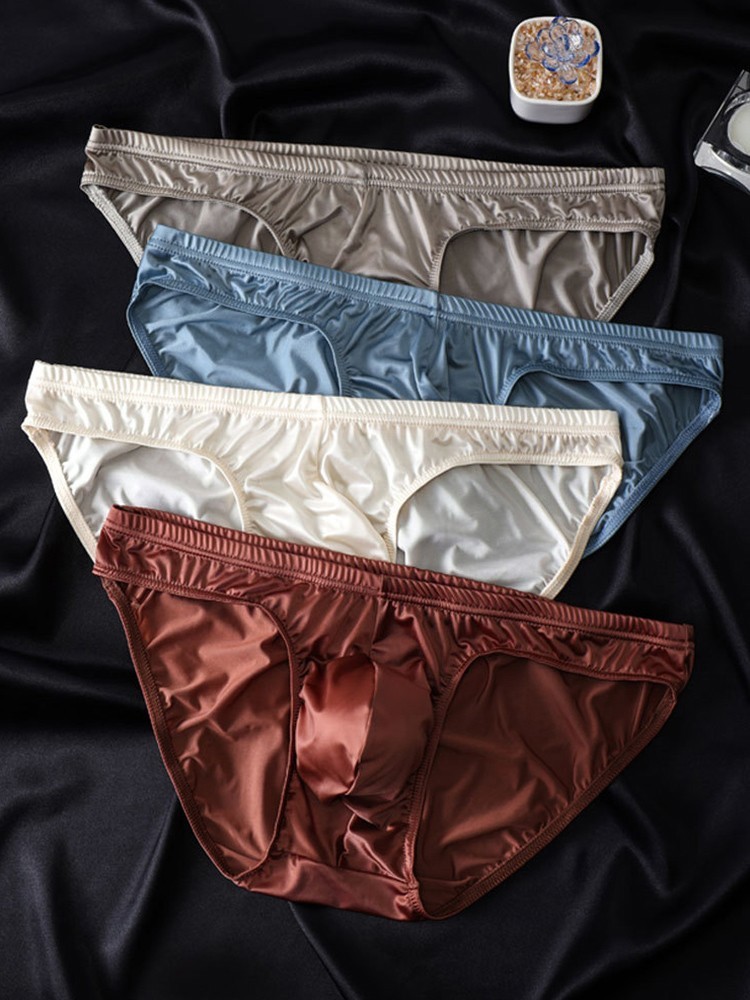 Men’s Sexy Silk Satin Panties Pouch Tanga Briefs Thongs Bikini Glossy Underwear