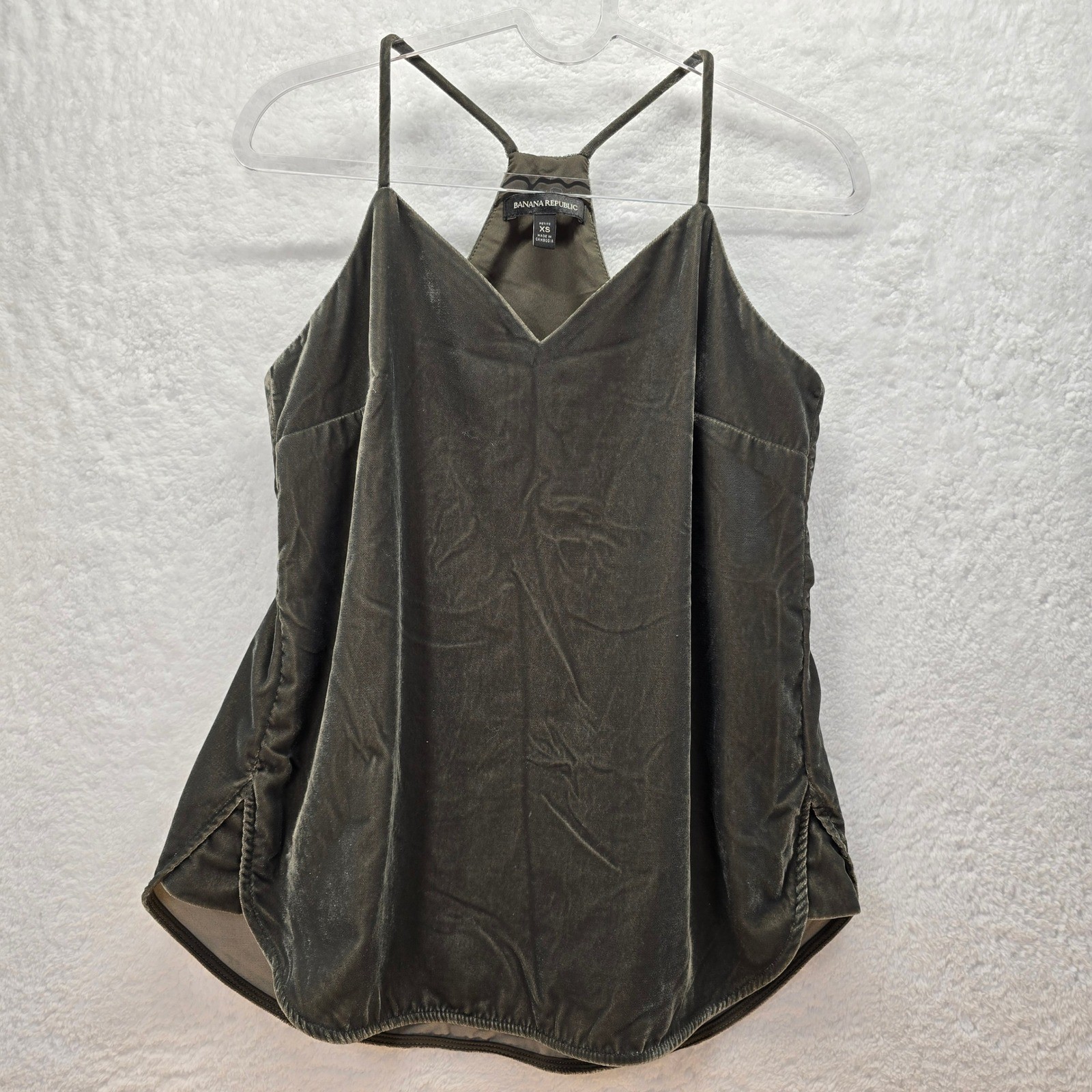 Y2K Banana Republic Velvet Cami Tank Go See Top XS P Olive Goth Dark Academia