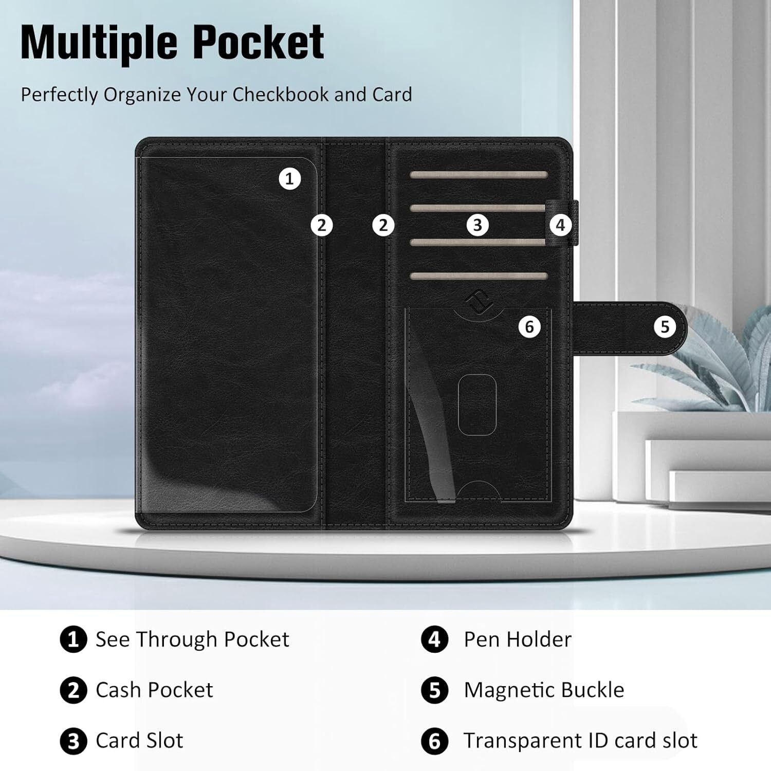 RFID Blocking Checkbook Cover Case Standard Register Duplicate Checks Pen Holder