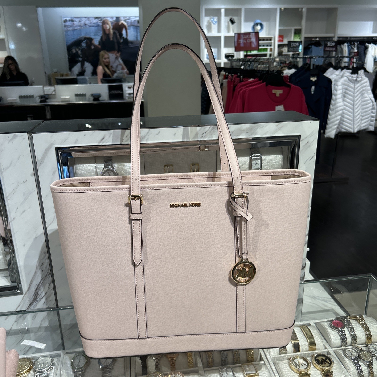 Michael Kors Jet Set Travel Large Shoulder Tote Bag – Powder Blush