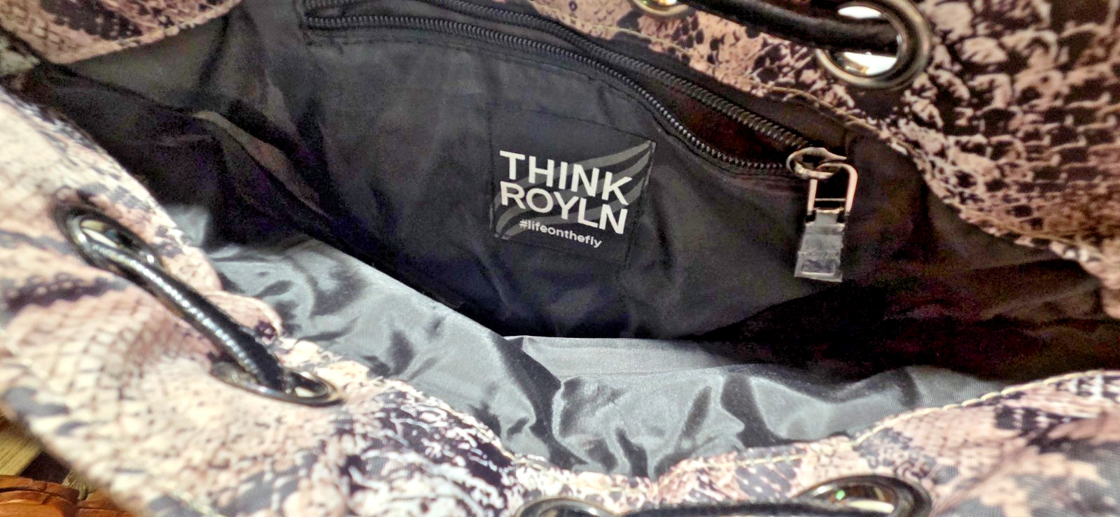 Think Royln # Life on the Fly, Quilted Python Print Bag, 100% Polyester Clean