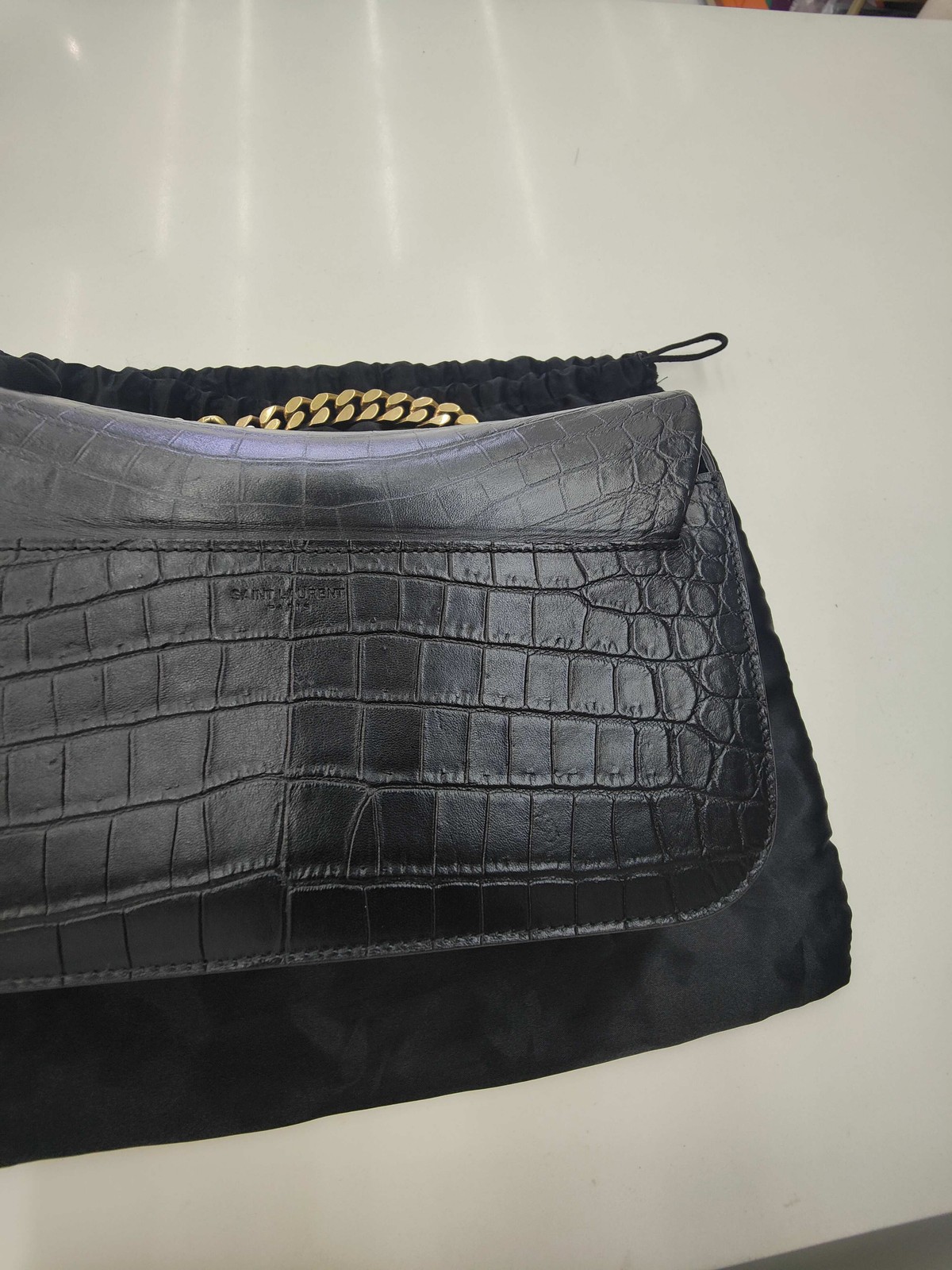 Saint Laurent elise black crocodile embossed chain bag (24 × 15 × 9)cm