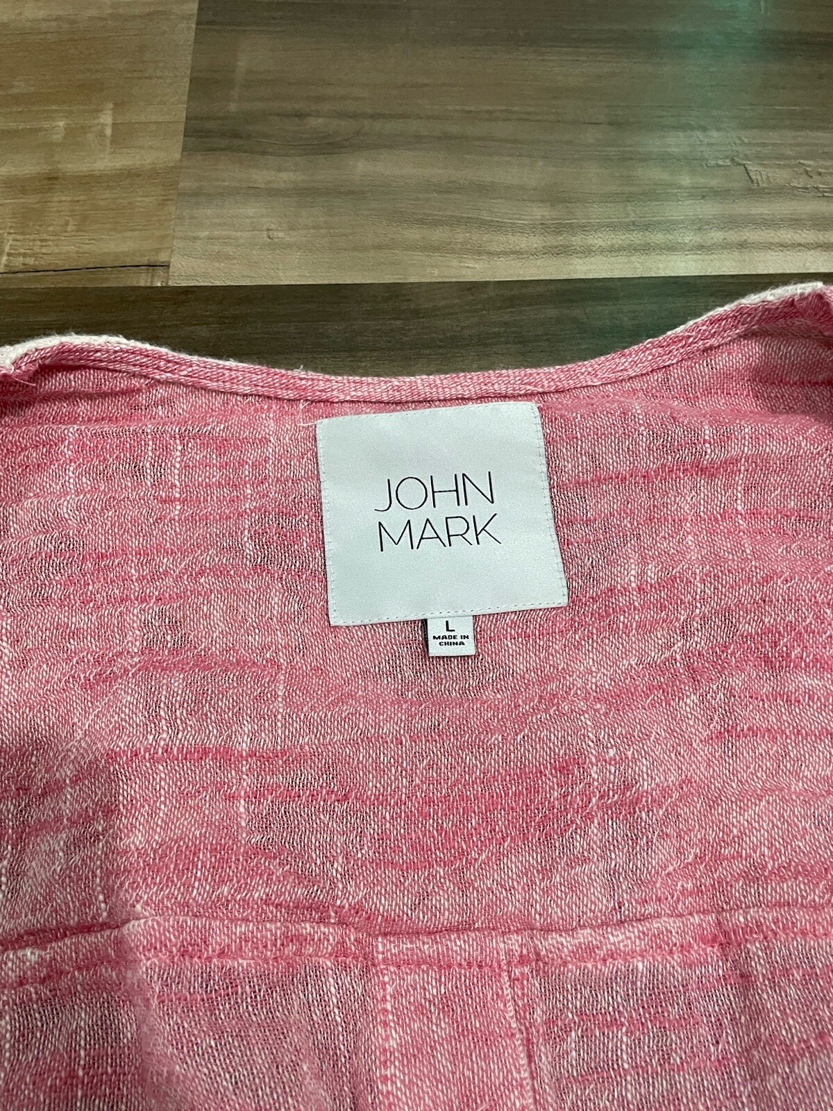 John Mark Open Front Linen Blend Cardigan Size Lg Pink Floral Lace Button Back