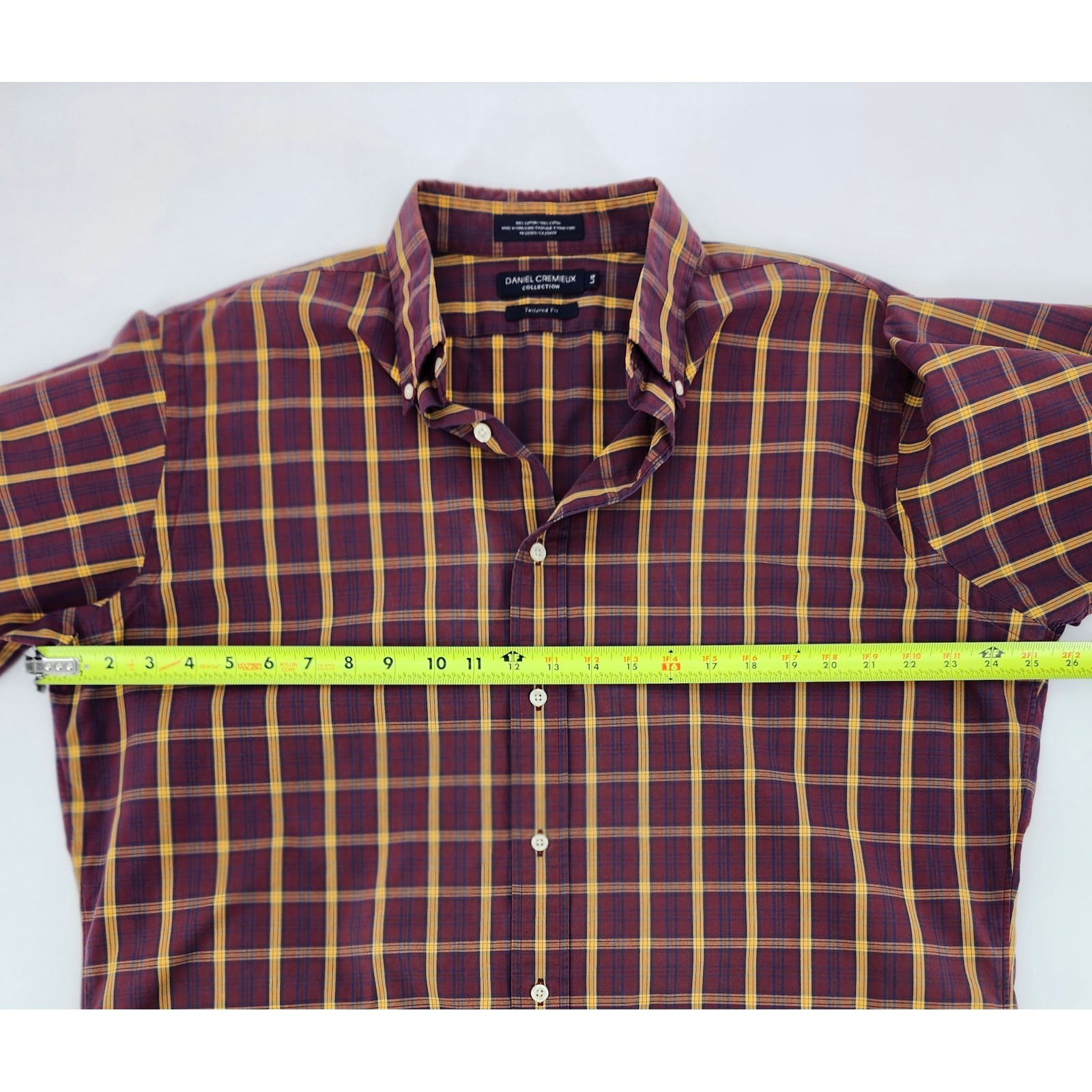 Daniel Cremieux Collection Mens Large Tailored Fit Plaid Short Sleeve Shirt Red
