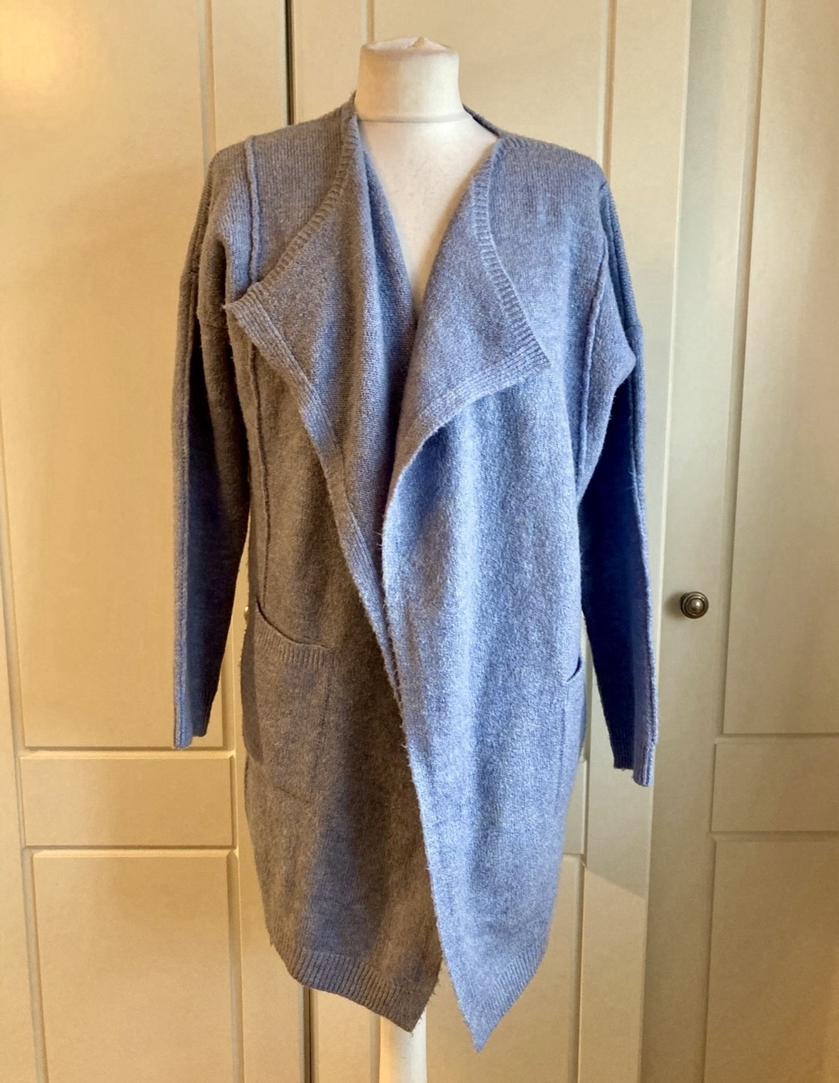 Per Una Women’s Cardigan Size M Bluebell Longline Blue Lilac Open Front