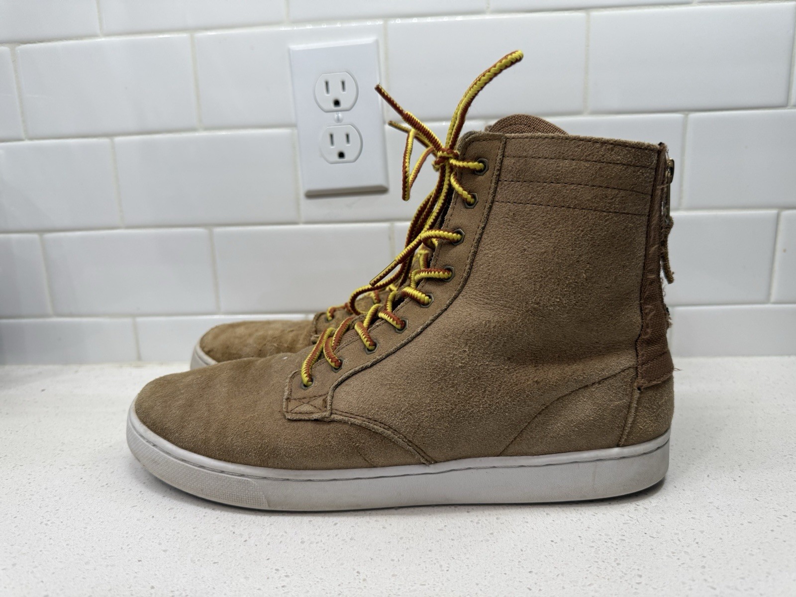 Supra WOLF S62004 Suede LACE UP Sneaker Brown High Top Size 11 Mens Rear Zip
